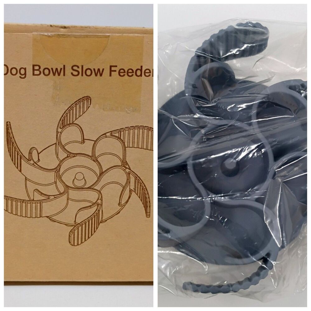 Silicone Slow Feeder Dog Bowl, Soft Silicone Anti-Choking Puzzle (Gray)